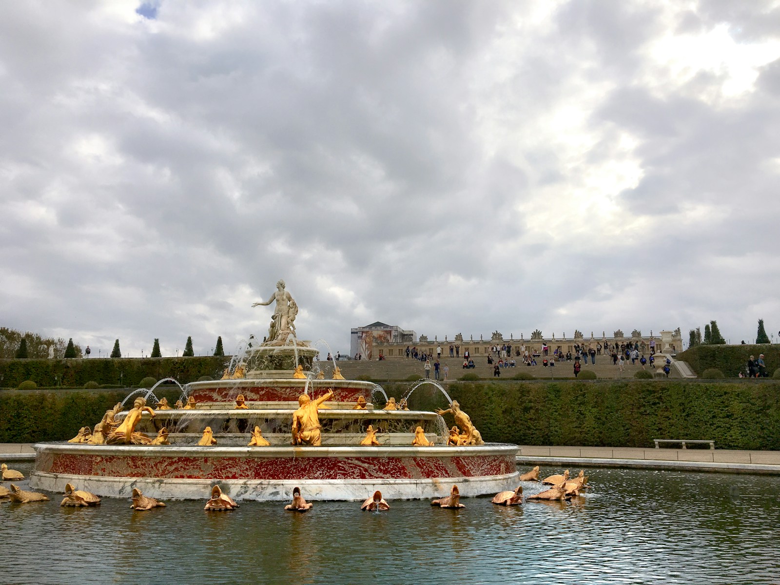 A large fountain with a statue on top of it